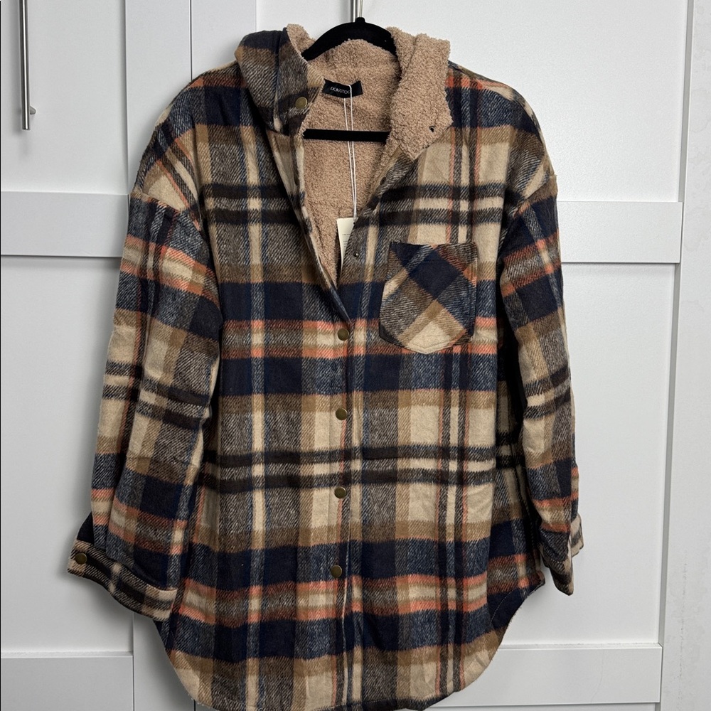Plaid Hooded Jacket with Pocket